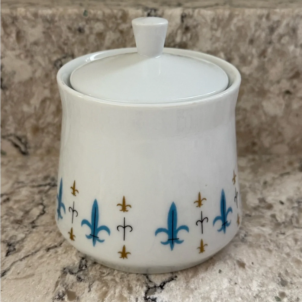 Vintage MCM Sugar Bowl * Style House Caravelle * Fleur de Lis * Yamaguchi Japan